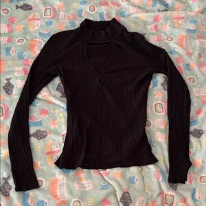 Black Ribbed Turtleneck Top